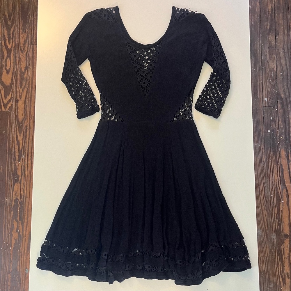 Free People Blk Crochet Lace Cut Out A-line Mini Dress